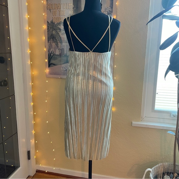 Champagne Colour Pleated Holiday Party Dress - Picture 5 of 11